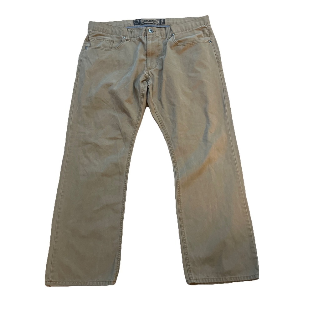 Ocean Pacific Slim Straight Khaki Jeans Men's 38x32 Tan OP 5 Pocket